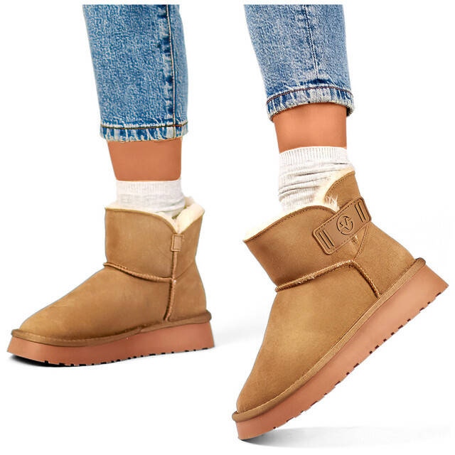 Botas de nieve sin cordones de ante para mujer, beige 25-97951BE 1