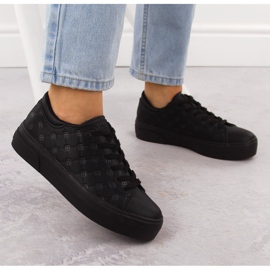 Zapatillas de cuero ecológicas de mujeres Black Big Star RR274335 negro 5
