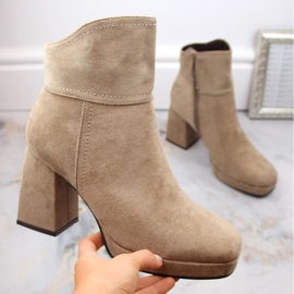 Botines aislantes de ante con tacón alto y plataforma M.Daszyński W SAN24B, beige 8