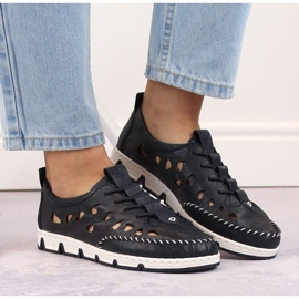 Zapatos de piel calados Rieker W RKR652, azul marino 25