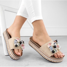 S.Barski W OLI260 chanclas plataforma beige con abalorios 10