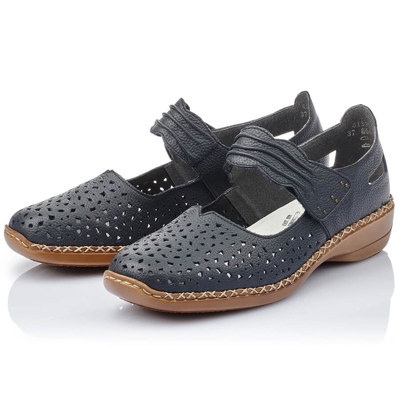 Zapatos mujer piel con velcro azul marino Rieker 41399-14 2