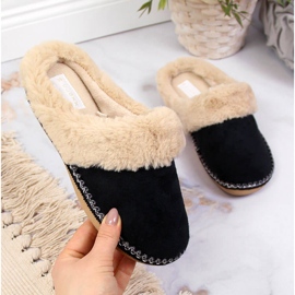 Zapatillas de estar por casa mujer Cloxx negras con pelo negro 2