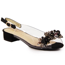 Sandalias de mujer transparentes con piedras Sabatina negras negro 3