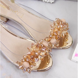 Sandalias de mujer transparentes con piedras sabatina doradas dorado 3