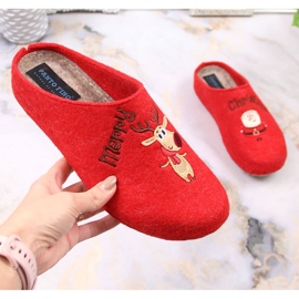 Cómodas zapatillas de casa de mujer con reno y muñeco de nieve Panto Fino KK267037 rojo 7