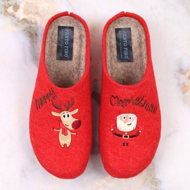 Cómodas zapatillas de casa de mujer con reno y muñeco de nieve Panto Fino KK267037 rojo 9
