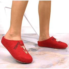 Cómodas zapatillas de casa de mujer con reno y muñeco de nieve Panto Fino KK267037 rojo 4