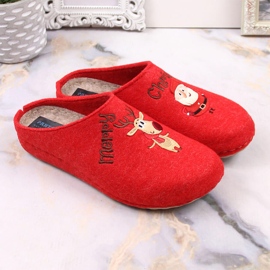 Cómodas zapatillas de casa de mujer con reno y muñeco de nieve Panto Fino KK267037 rojo 8
