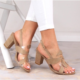 Sandalias mujer en ante beige transparente en el poste Sabatina S163-1 1