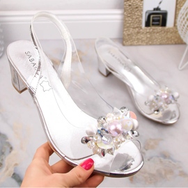 2014-5 Sandalias Mujer Transparentes con Abalorios Plata Sabatina 1