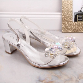 2014-5 Sandalias Mujer Transparentes con Abalorios Plata Sabatina 2