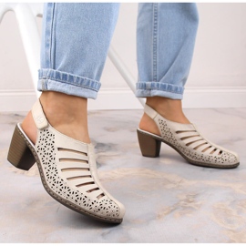 Rieker 40959-60 sandalias beige piel tacón alto 10