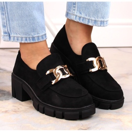 Mocasines de mujer de ante con tacón alto, negro Vinceza 4