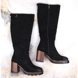 Botas de mujer de ante negro con tacón alto y plataforma, Vinceza 58106 6