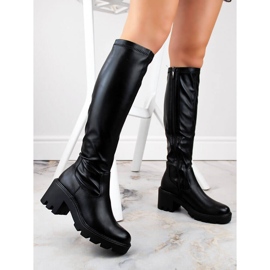 Botas de mujer con tacón y plataforma, elásticas, aislantes, negras Potocki SZ12267 negro 2