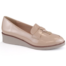Zapatos cuña mujer slip-on, charol beige, Vinceza 58266 1