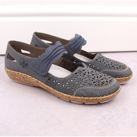 Zapatos mujer piel calada con velcro, azul Rieker 44896-15 5