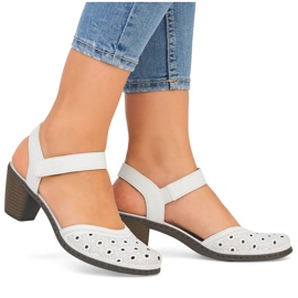 Sandalias mujer piel comodas tacon alto blanco Rieker 40991-80 6