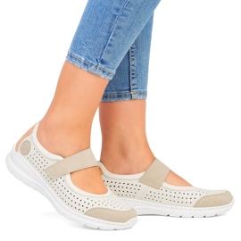 Zapatos cómodos de mujer calados con velcro, beige Rieker L32B5-81 8
