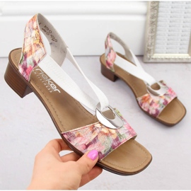 Sandalias de mujer cómodas sin cordones con flores, multicolor Rieker 62662-90 blanco 3