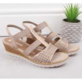 Sandalias slip-on de mujer cómodas con cuña, oro rosa Remonte R6265-31 dorado 11