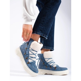 Botas de nieve de mujer azules con piel de oveja. 3