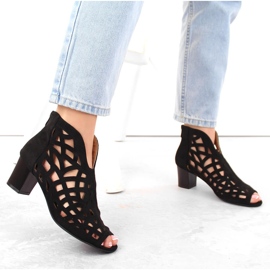 M. DASZYŃSKI Botas de mujer de ante caladas con puntera abierta, negro M.Daszyński MR1954-15 5
