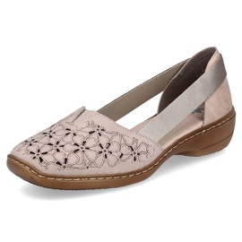 Zapatos slip-on mujer cómodos de piel verano beige Rieker 41356-60 19
