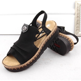 Sandalias de mujer cómodas con cuña slip-on negras Rieker V7972-00 negro 4