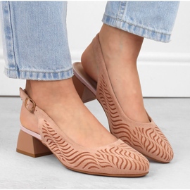 Sandalias de tacón bajo para mujer en ante, rosa Jezzi RMR2263-4 rosado 5