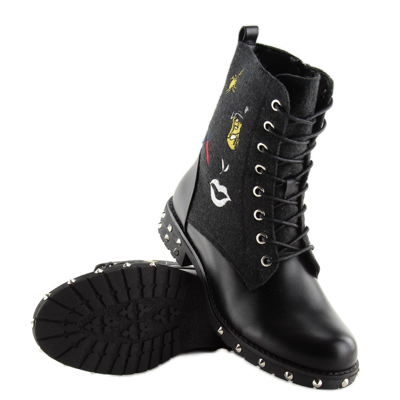 Botas negras con parte superior de fieltro. negro 2 Botas negras con parte superior de fieltro. negro 2