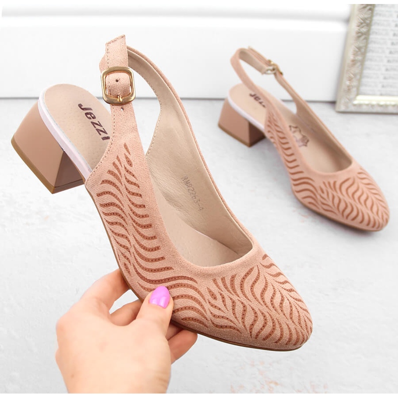 Sandalias de tacón bajo para mujer en ante, rosa Jezzi RMR2263-4 2