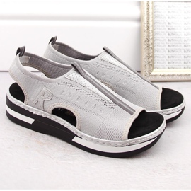 Sandalias cómodas de mujer sin cordones Rieker V59B5-90 gris 5