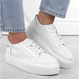 Zapatos deportivos creepers de mujer en piel, blanco Filippo DP6116 4