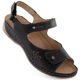 Sandalias mujer cómodas de piel con velcro, negro Helios 266-2.011 1