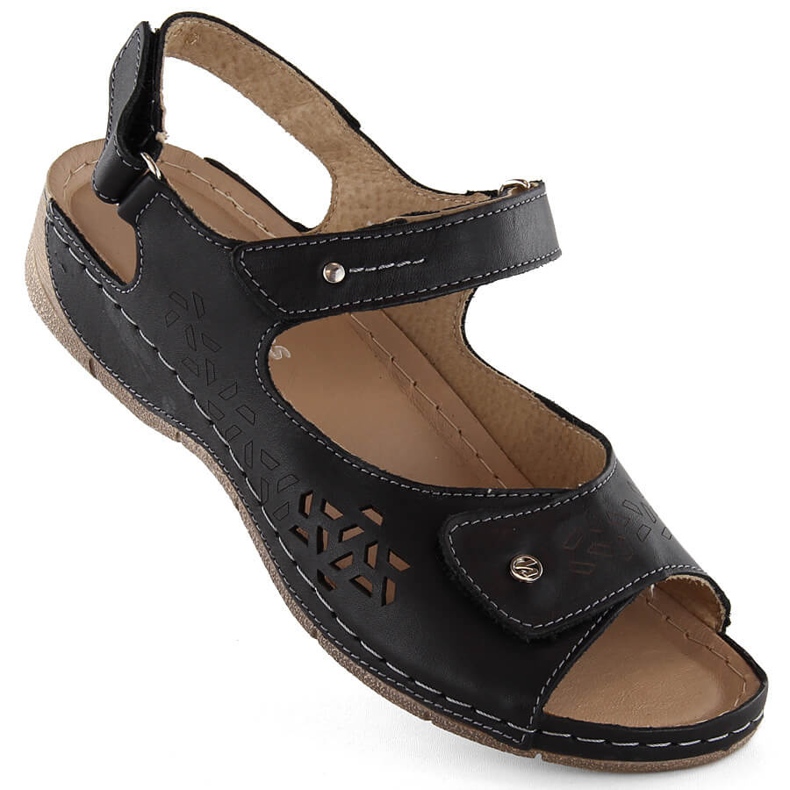 Sandalias mujer cómodas de piel con velcro, negro Helios 266-2.011 1