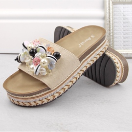 Pantuflas de mujer con plataforma y abalorios, beige S.Barski HY077 6