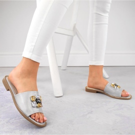 Babuchas de mujer cómodas plateadas con circonitas S.Barski 031 plata 3