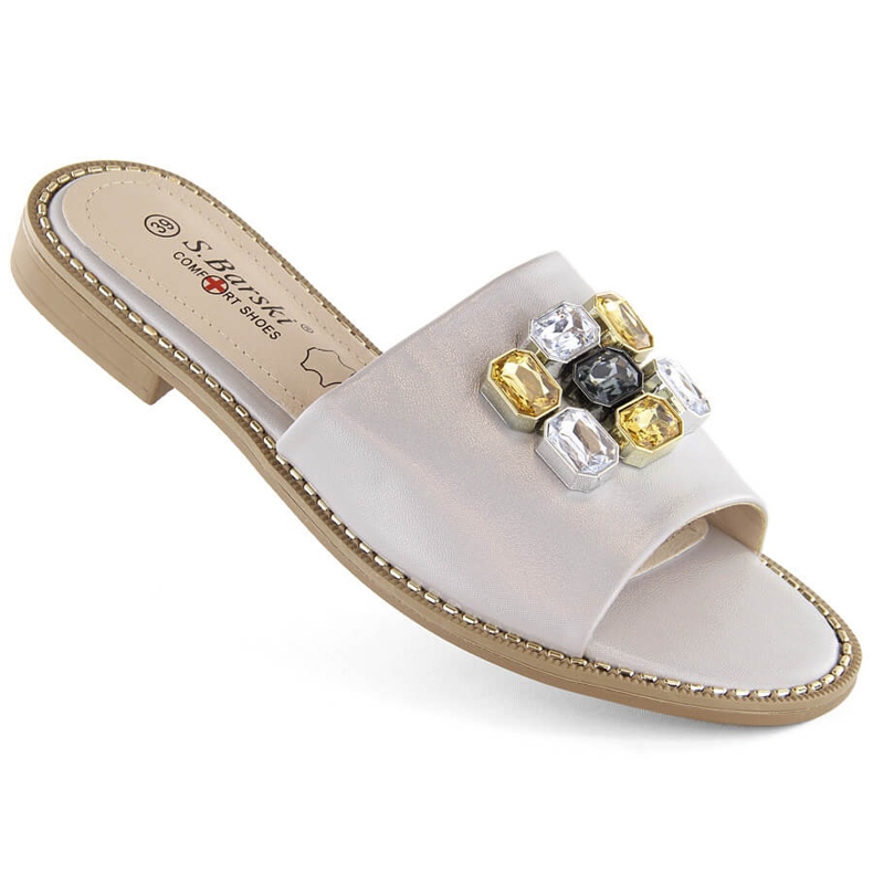 Babuchas de mujer cómodas plateadas con circonitas S.Barski 031 plata 1