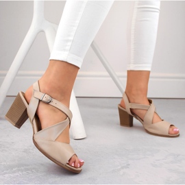 Sandalias tacón mujer piel beige Dolce Pietro 4077-013-01-1 4