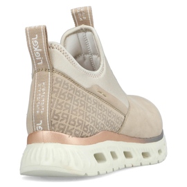 Zapatos slip-on beige cómodos y altos para mujer Rieker M6053-62 1 Zapatos slip-on beige cómodos y altos para mujer Rieker M6053-62 1