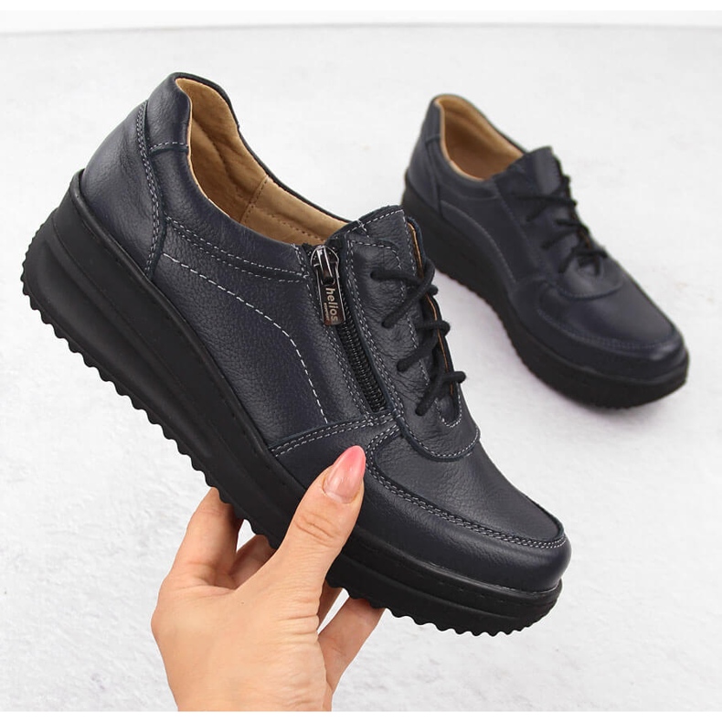 Zapatos cómodos mujer piel color azul marino Helios 419 1