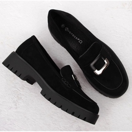 Mocasines de mujer con adorno, ante negro Potocki 12420 3
