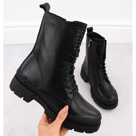 Botas trabajadoras de piel para mujer con remaches, negras Big Star OO274A269 negro 1