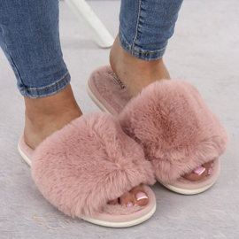 Zapatillas de estar por casa para mujer con pelo, rosa empolvado, Unisoft 6644 rosado 6