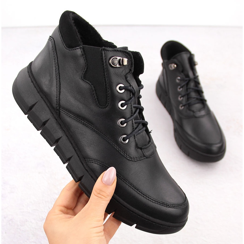 Botas de mujer de piel con plataforma, negro Helios 561 1