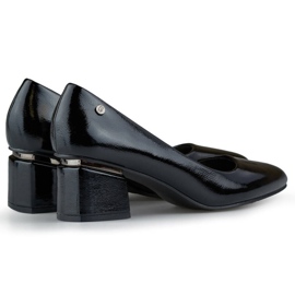 Zapatos de tacón para mujer con punta en punta y bloque bajo, charol negro, GD-XR-387B 3