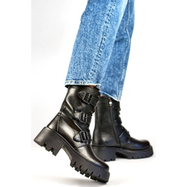 Botas altas de moto para mujer con hebillas, negras GD-FL2206B negro 1