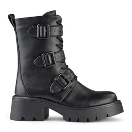 Botas altas de moto para mujer con hebillas, negras GD-FL2206B negro 2